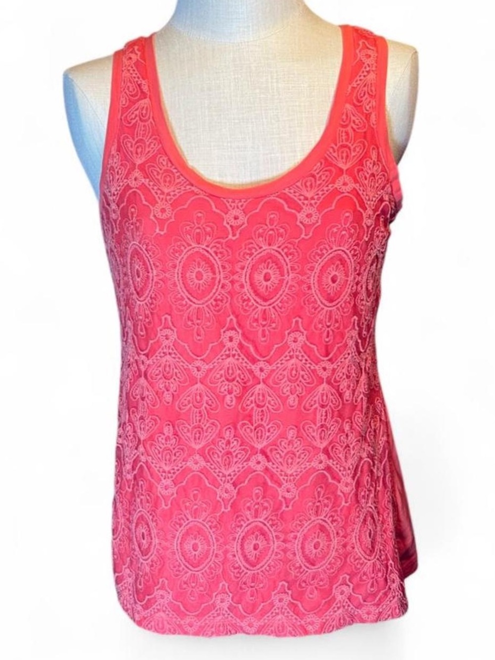 ❤️Banana Republic Coral Lace-Overlay Cotton Scoop Neck Tank